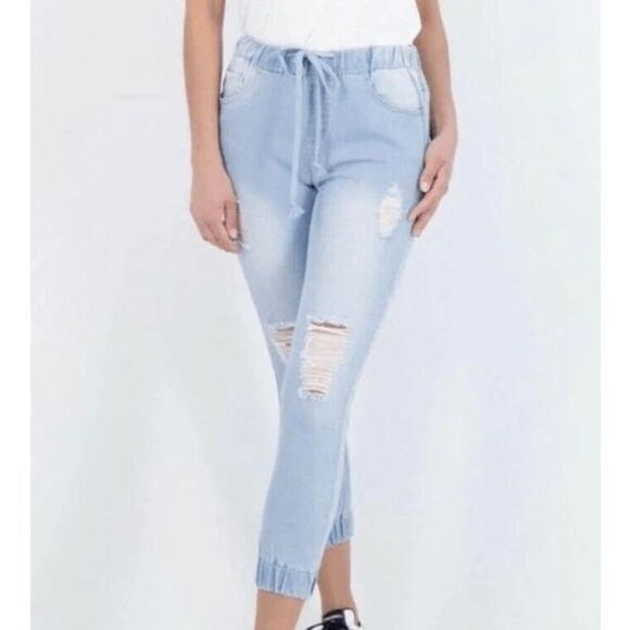 GOGO Jeans Distressed Denim Joggers Size 3 - Picture 1 of 9